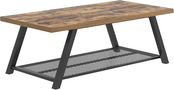 FOLUBAN 47 Inch Coffee Table, Industrial Wood and Metal Living Room Table - Image 9