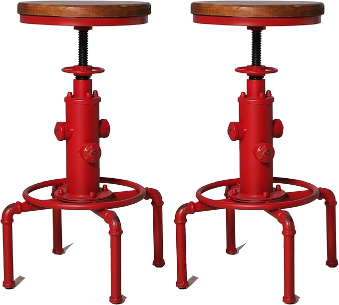 Topower Aged Antique Vintage Industrial Barstool Solid Wood Water Pipe Fire by Topower