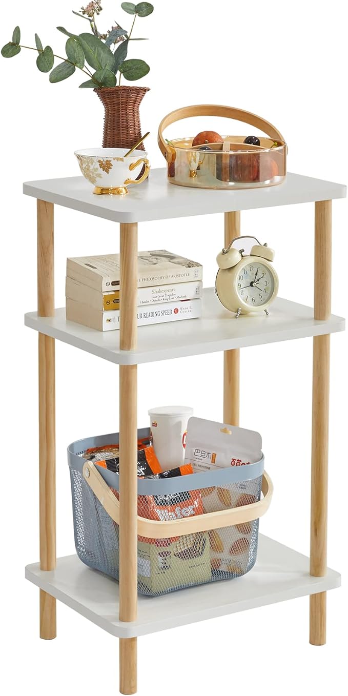IBUYKE 3-Tier Side Table, Solid Wood Tall End Table by IBUYKE