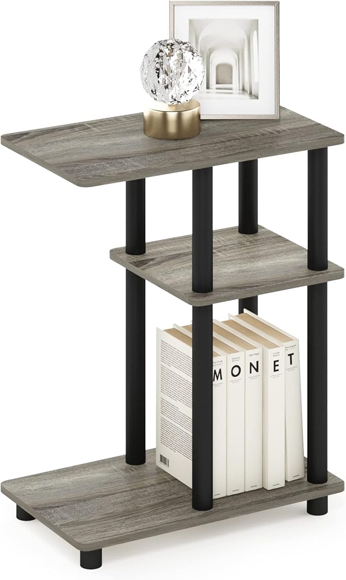 Furinno Turn-N-Tube C-Shape Sofa Side Table, French Oak/Black by Furinno-FitsYourSpaceFitsYourBudget