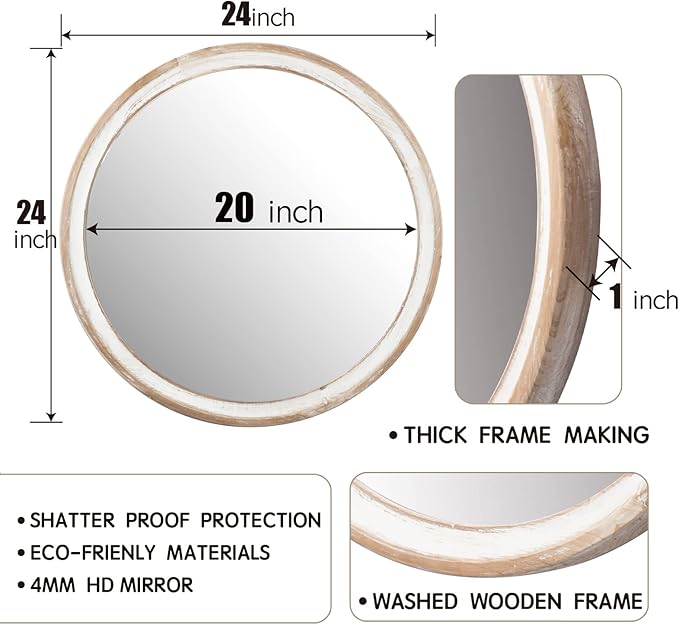 24 Inches Wooden Round Wall Mirror - Image 3