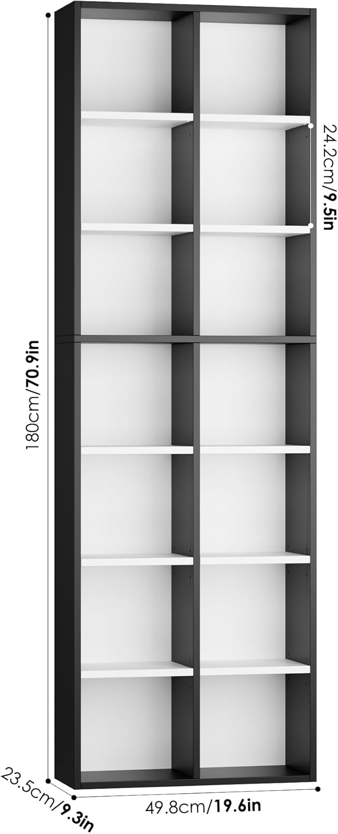 FOTOSOK 71'' Tall Bookshelf, Double Wide Media Tower Rack CD DVD Rack Display - Image 3