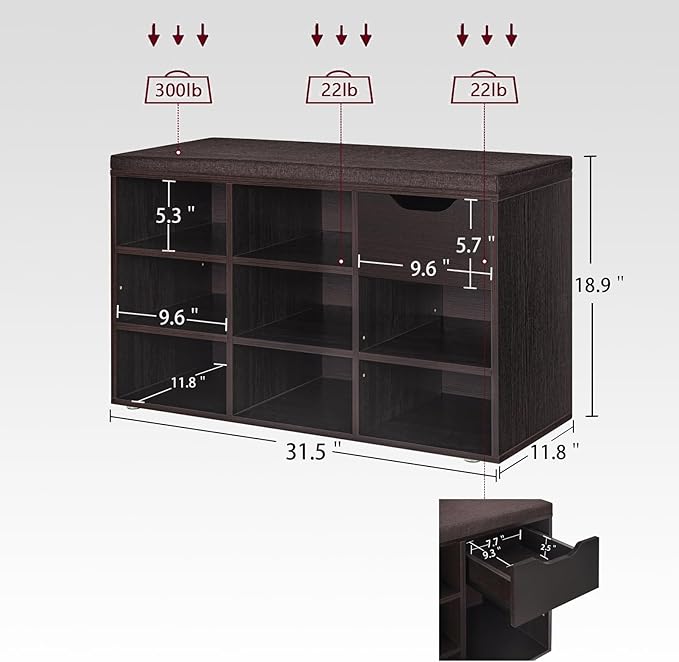 DINZI LVJ Shoe Bench, Entryway Storage Bench - Image 3