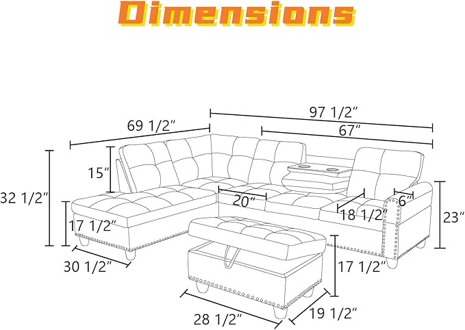 L Shaped Sectional Couch with Otttoman, Apartments - Image 2