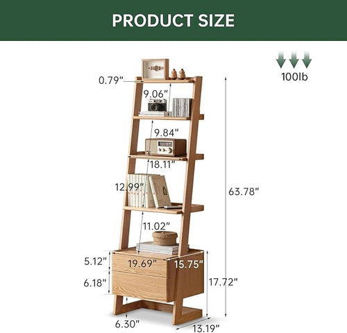 100% Solid Wood 5 Tier Ladder Shelf, Narrow Ladder Bookshelf - Image 2