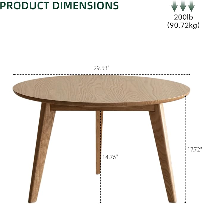 100% Solid Oak Wood Mini Coffee Table, Round Side Table w/Solid Wood Legs - Image 2