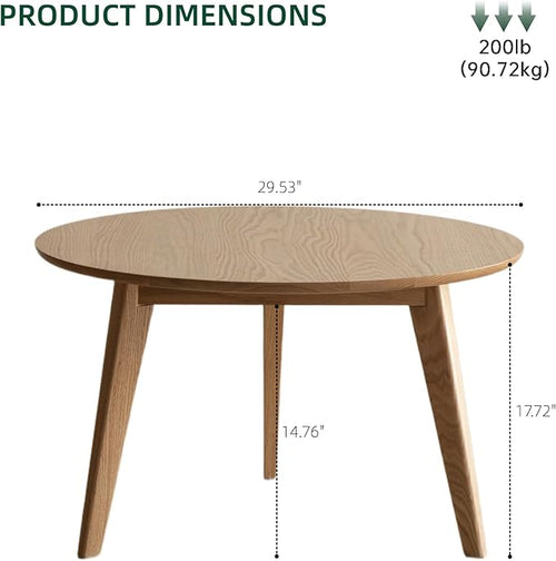 100% Solid Oak Wood Mini Coffee Table, Round Side Table w/Solid Wood Legs - Image 2