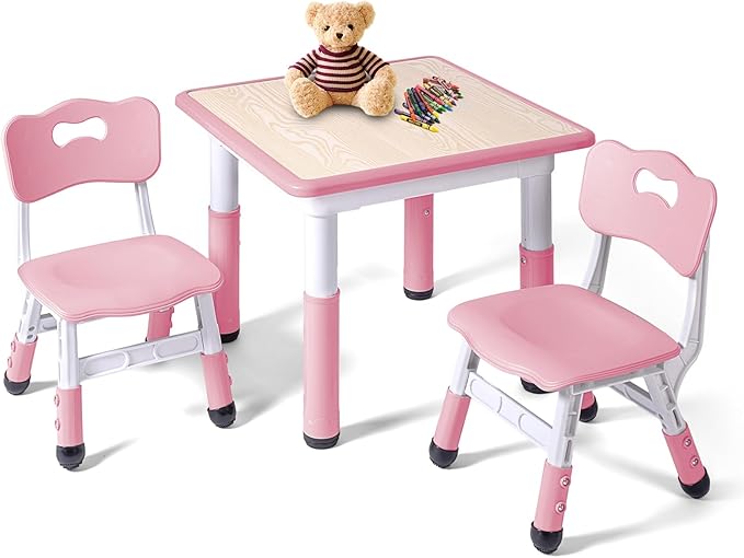 Kids Table and 2 Chairs Set, Height Adjustable Toddler Study Table and Chair Set by LAYAONE