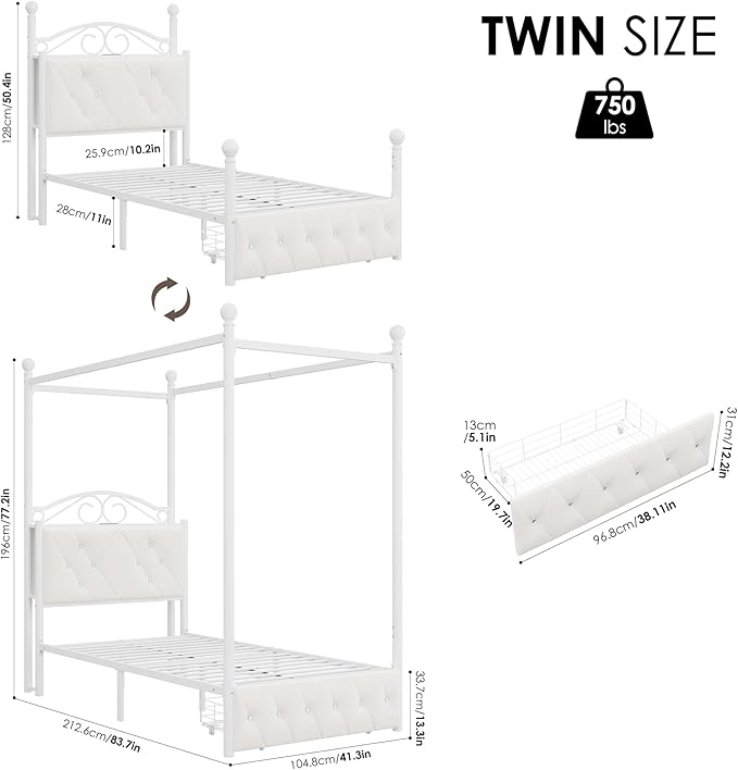 Keyluv Twin Upholstered Canopy Bed Frame - Image 2
