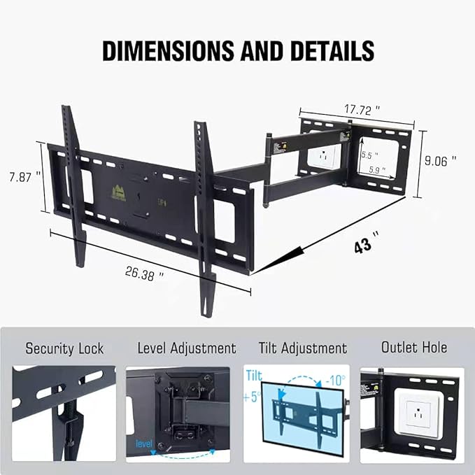 FORGING MOUNT Long Extension TV Mount Full Motion Wall Bracket - Image 8