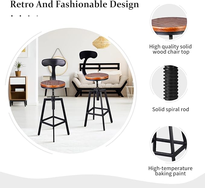 Set of 2 Industrial Bar Stools - Image 4