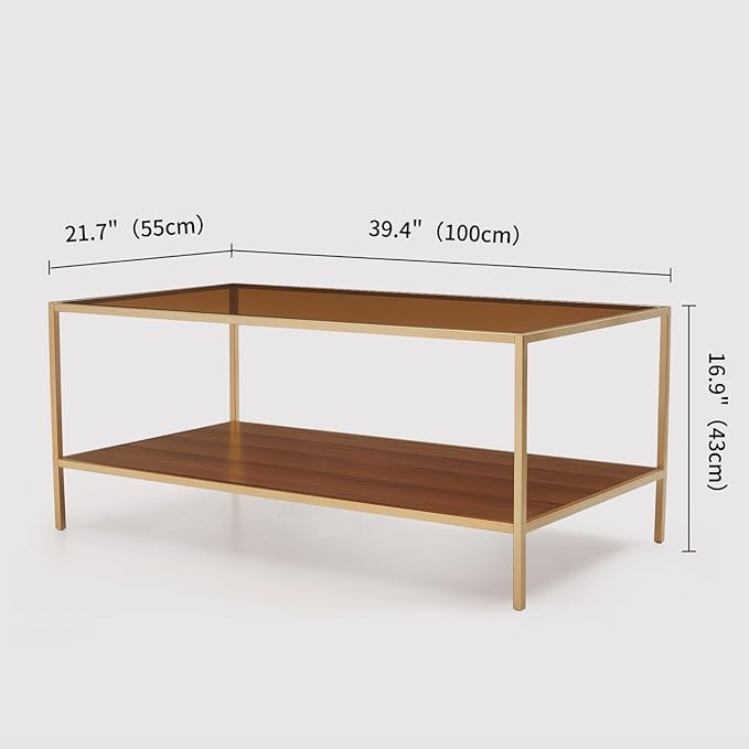 Glass Coffee Table for Living Room and Bedroom, 2-Tier Mid-Century Modern Table - Image 2