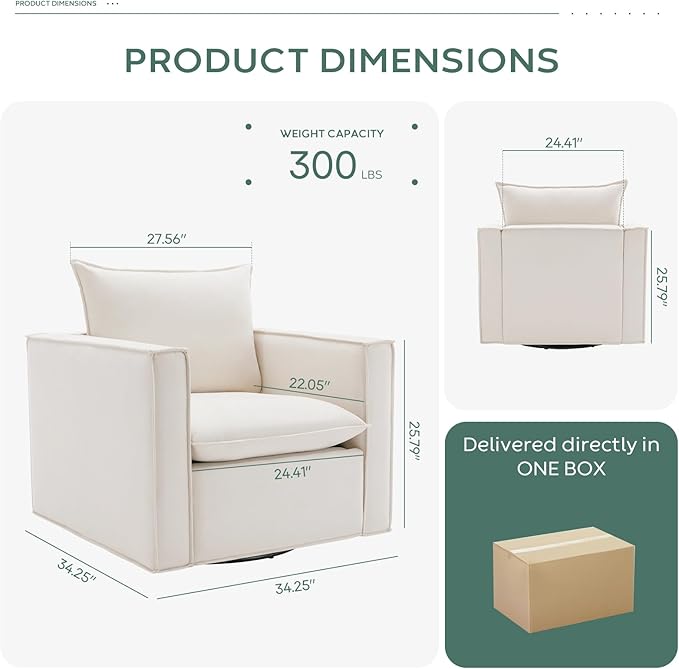 COLAMY Swivel Accent Chair, 34 Inches Upholstered Arm Chair - Image 2