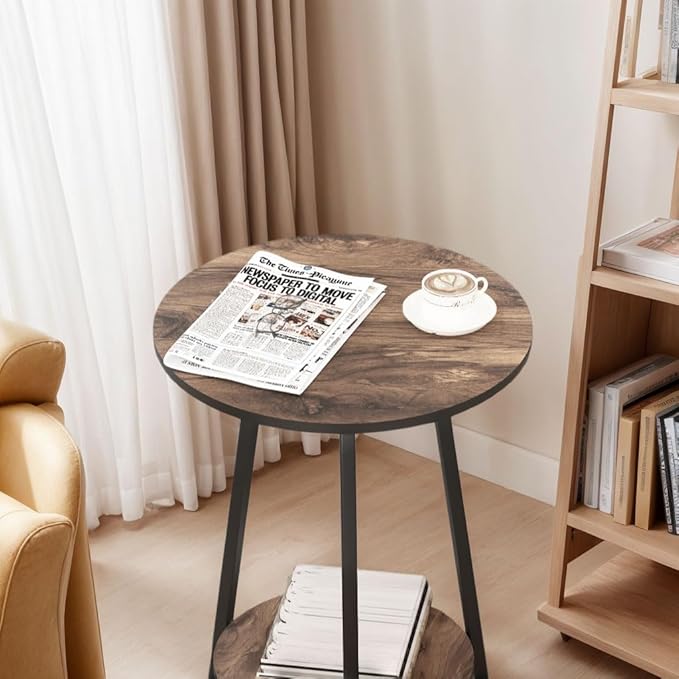 Side Table - Rustic End Couch Tables - Waterproof Metal Frame, - Image 4