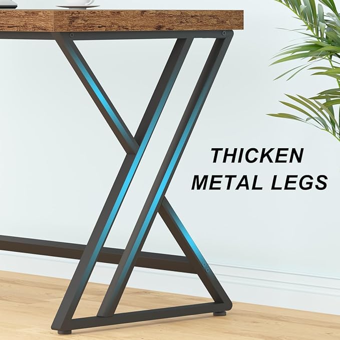 LVB Rustic Computer Desk, Metal Wood Home Office Desk, Industrial Simple Study - Image 8