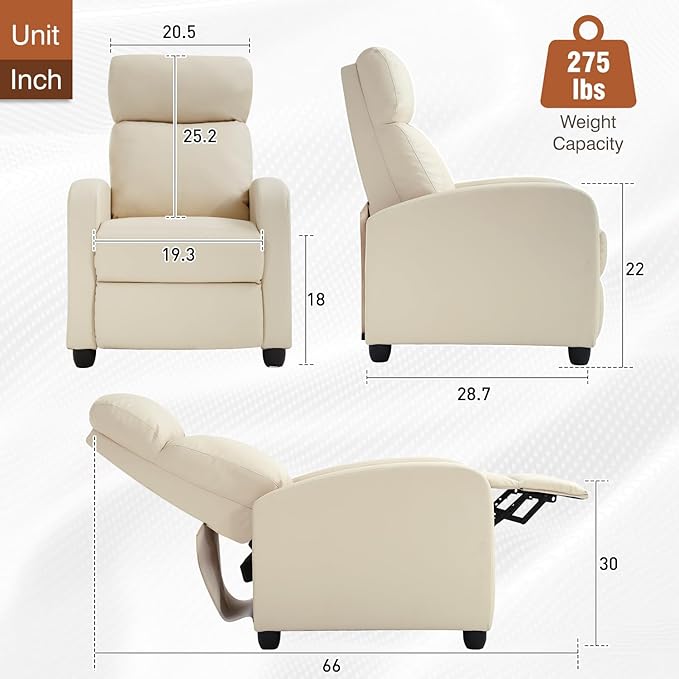 BestMassage | Recliner Chair | No Massage Function | Pu Beige | - Image 3