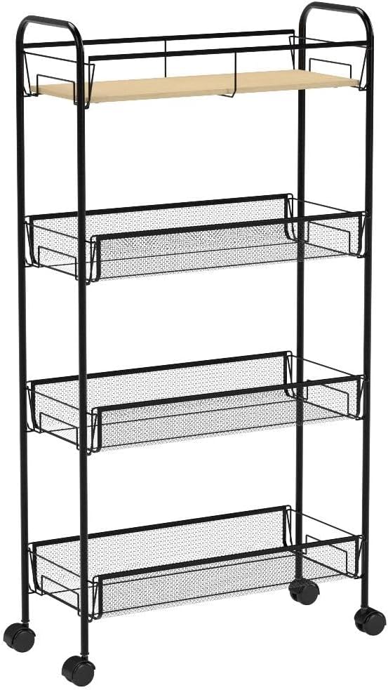 KINGRACK 4-Tier Slim Rolling Cart, Metal Utility Cart, Slide Out Storage Cart - Image 4