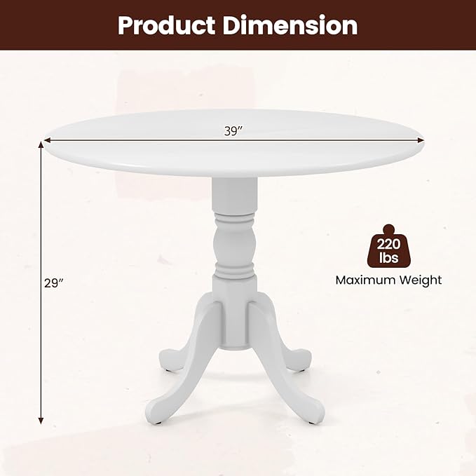 COSTWAY Round Dining Table for 4, 39-inch Wooden Kitchen Table - Image 3