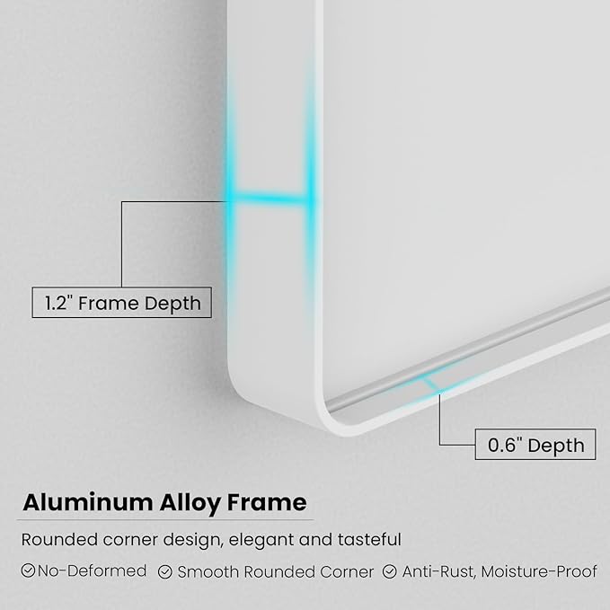 White Bathroom Mirror 48x36 Inch, Rounded Rectangle Matte Bathroom Vanity Mirror - Image 5