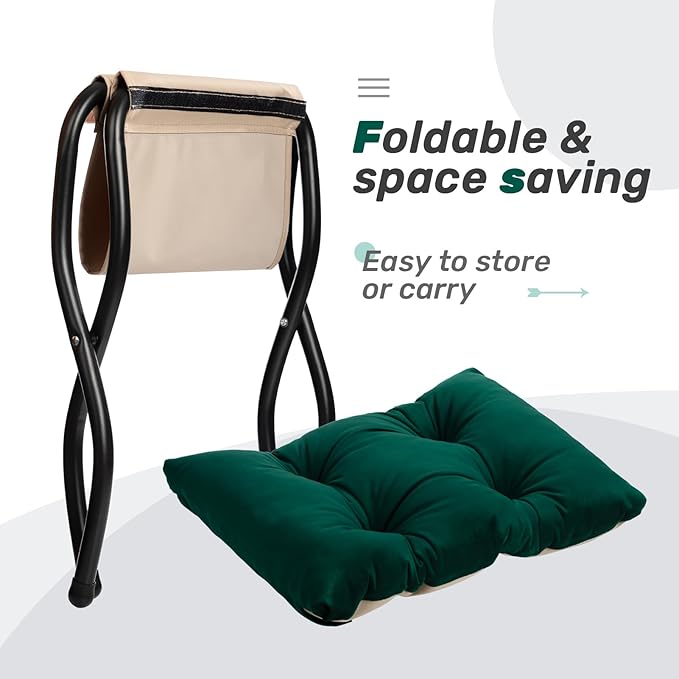 HollyHOME 15" Folding Footrest Stool, Upholstered Small Foldable Ottoman - Image 7