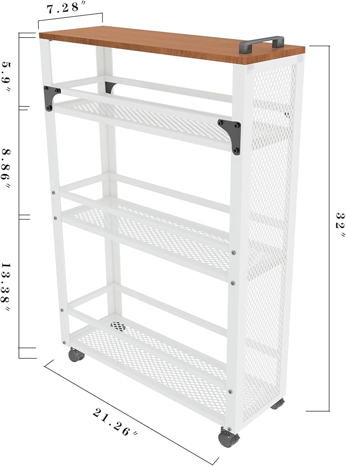 2025 New, Slim Kitchen Storage Cart, 3 Tier Metal Rolling Utility Cart Mesh - Image 3