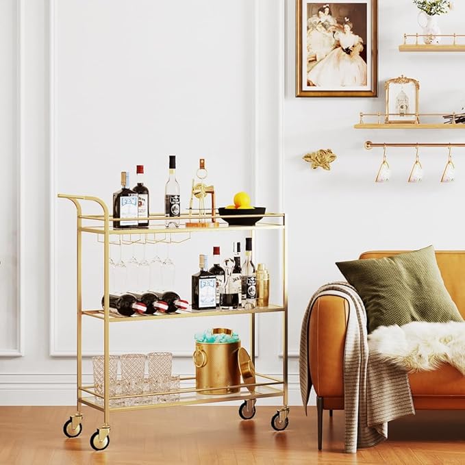 Gold Bar Cart, Home Bar Serving Cart - Image 7