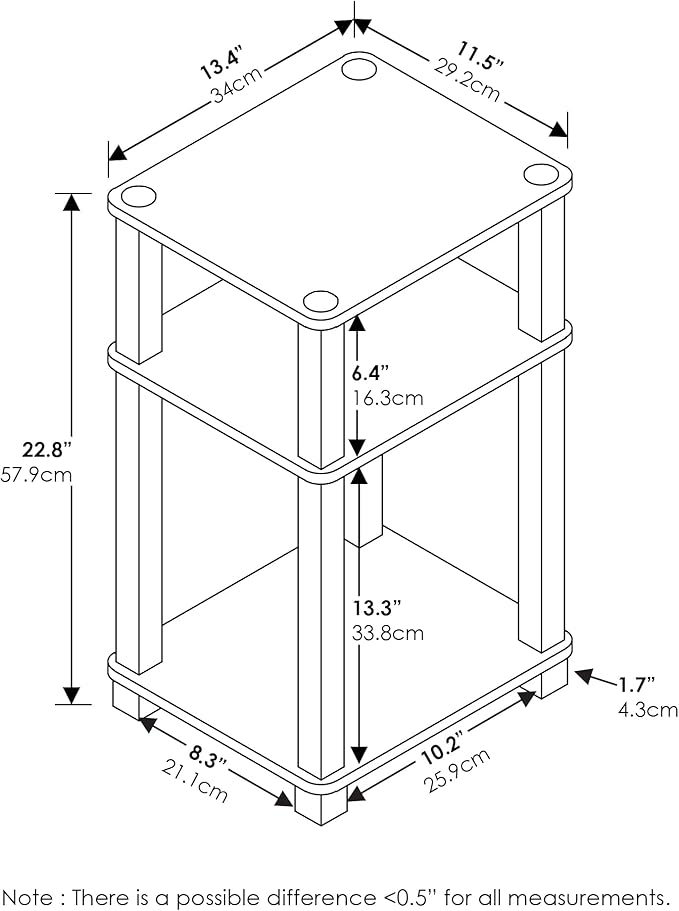Furinno Just 3-Tier Turn-N-Tube End Table/Night Stand/Bedside Table, Amber - Image 3
