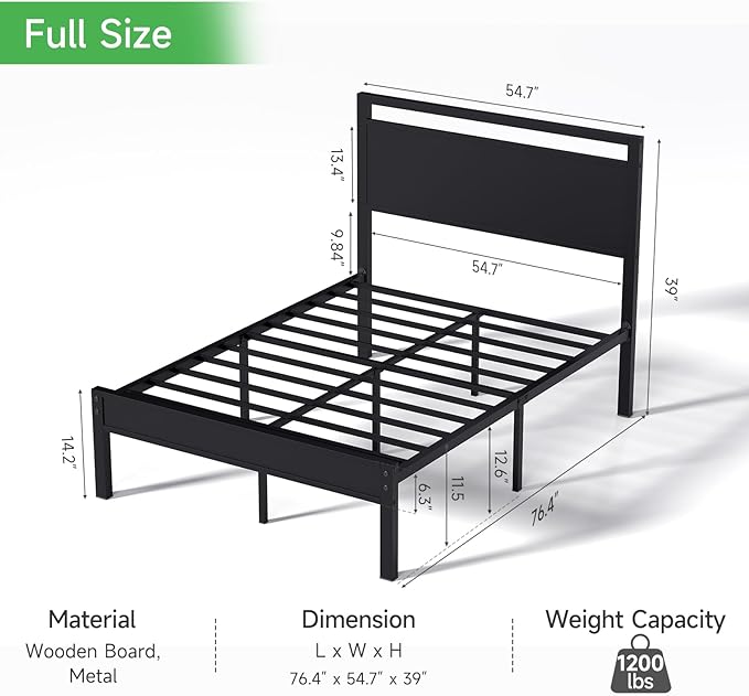 Z-hom Upgraded Full Size Bed Frame, Heavy Duty Metal Sturdy Full Bed Frame - Image 2