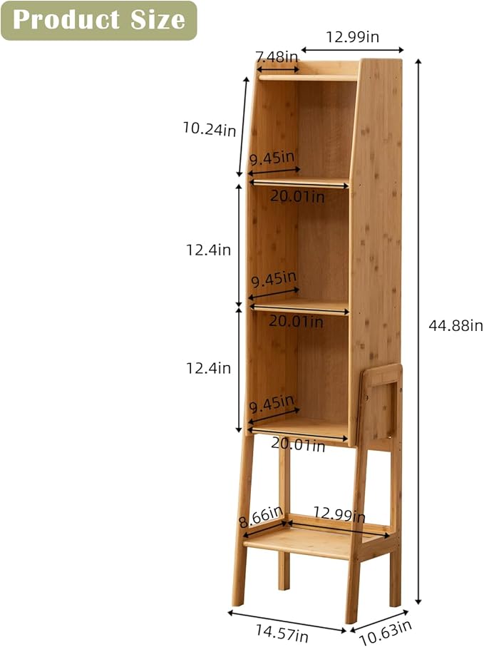 4 Tier Bamboo Bookcase, Classical Modern Bookshelf, Dispaly Shelves, Bamboo - Image 3