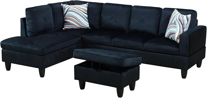 L Shaped Couch Modern Sectional Couch Upholstered Microfiber Fabric 3 Pieces - Image 3