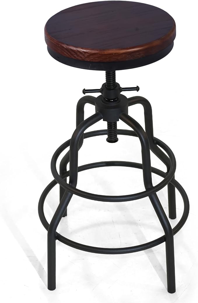 LOKKHAN Vintage Industrial Bar Stool-Rustic Swivel Bar Stool-Round Walnut Wood - Image 9