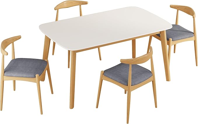 5-Piece Dining Set, Mid-Century Modern Solid Wood Table & Chair Set - Image 5