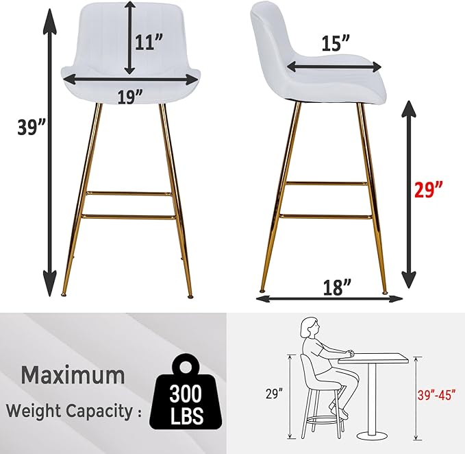 Sidanli Velvet Bar Stools with Gold Legs, 29 Inch Modern Barstools with Swivel - Image 2