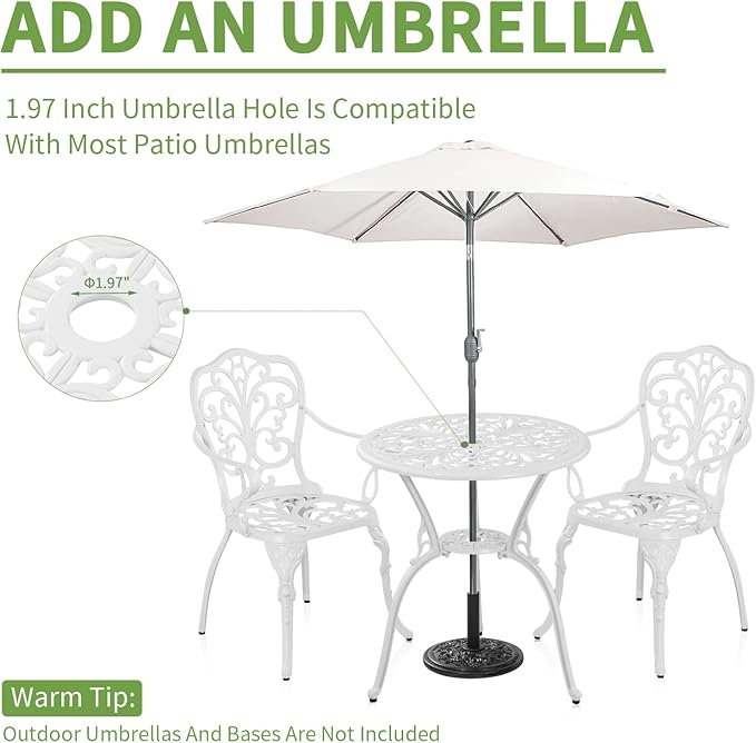 Patio Bistro Set 3 Piece Cast Aluminum Outdoor Bistro Set, Rust Resistance - Image 6