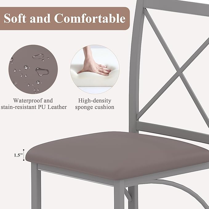 VECELO Metal Dining Chairs Set of 4, Steel Legs and PU Leather Cushion Seats - Image 3