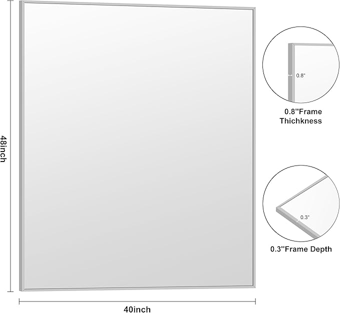 KOCUUY Silver Bathroom Mirror, Brushed Nickel Vanity Mirror - Image 8
