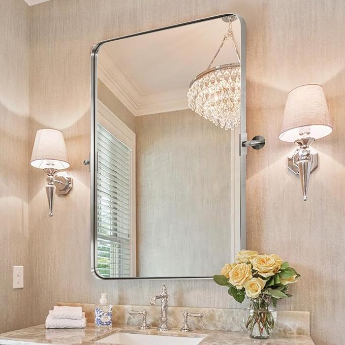 MOON MIRROR 22" x 30" Brushed Nickel Metal Framed Pivot Rectangle Bathroom by MOONMIRROR