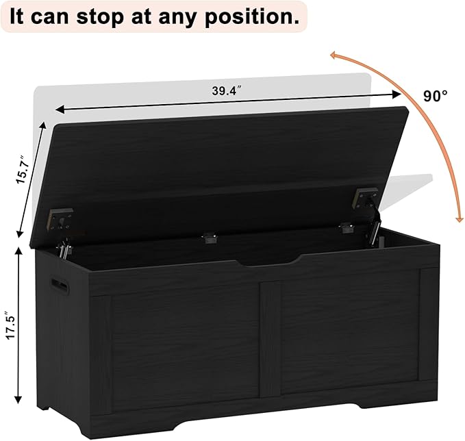 39.4" Storage Chest, Wooden Storage Bench, Lift Top Toy Chest - Image 3