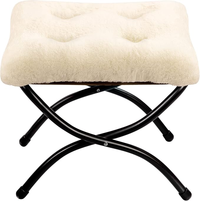 HollyHOME 15" Folding Footrest Stool, Upholstered Small Foldable Ottoman by HollyHOME