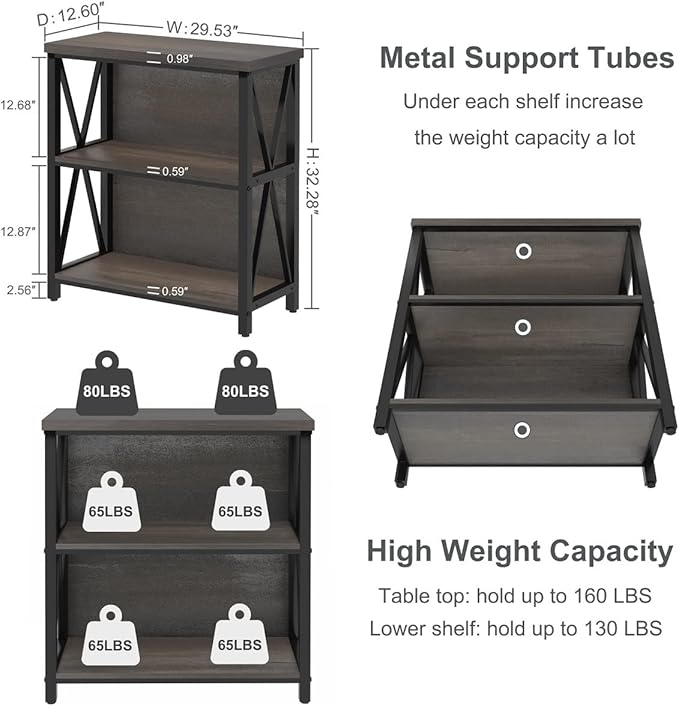 FATORRI Rustic Small 3 Shelf Bookshelf - Image 3