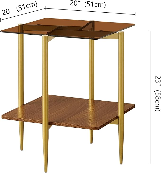 Square Glass End Table, Mid-Century Modern Sofa Table, L20*W20*H23 inch - Image 2