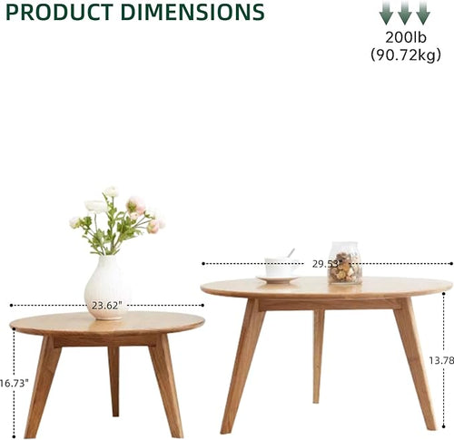 100% Solid Oak Wood Coffee Table Set, Round Coffee Table Combo Side Table - Image 2