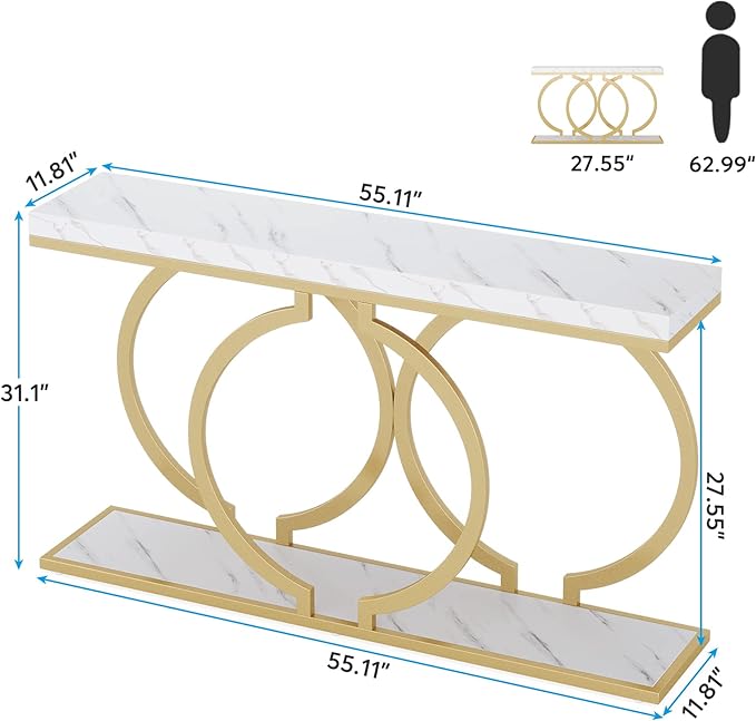 LITTLE TREE 55 inch Faux Marble Gold Console Table Modern Entryway Table Narrow - Image 3