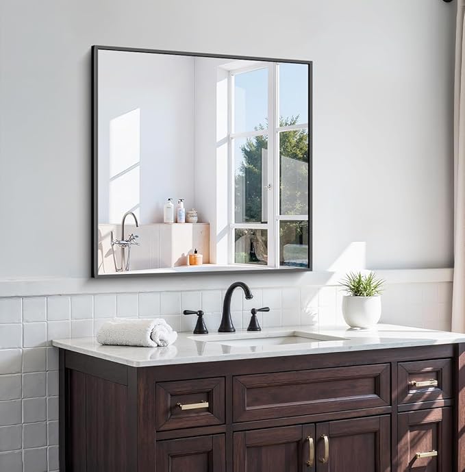 KOCUUY Bathroom Mirror, 30x30 Square Black Mirror - Image 10