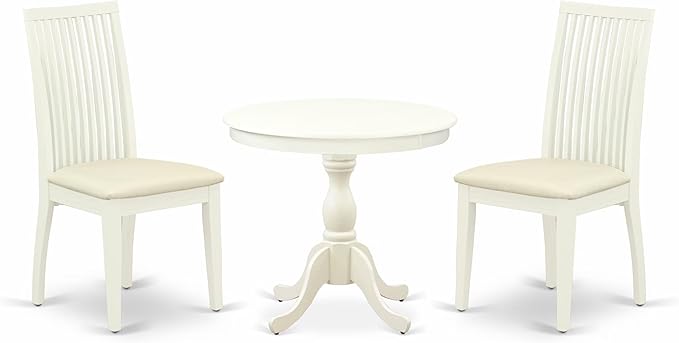 East West Furniture AMIP3-LWH-C 3 Piece Dining Set Contains a Round Dining Room by EastWestFurniture