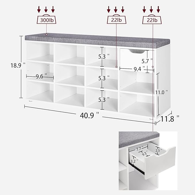 DINZI LVJ Shoe Bench, Entryway Storage Bench - Image 3