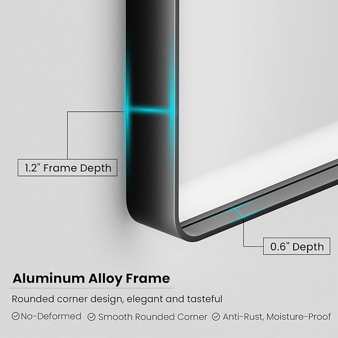 Black Bathroom Mirror 48X30 Inch, Rounded Rectangle Matte Bathroom Vanity Mirror - Image 3