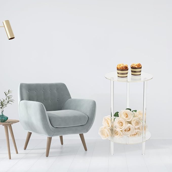 Acrylic Detachable End Table, Round Acrylic Coffee Table, 2 Tier Multifuntional - Image 2