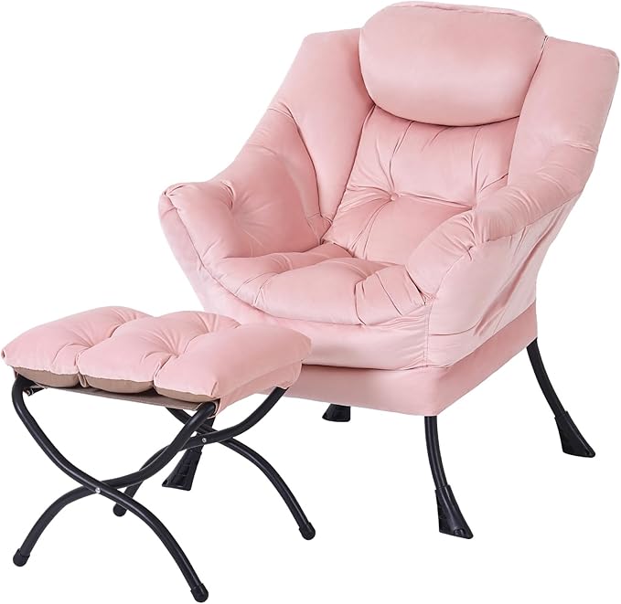 Lazy Chair with Folding Ottoman, Modern Accent Lounge Armchair with Armrests by MBOOYOME