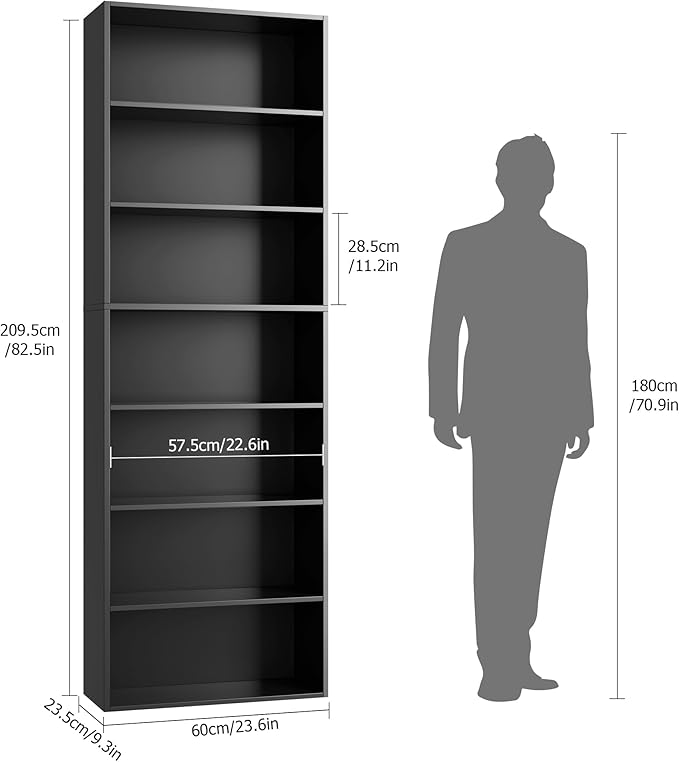 82" Tall Bookshelf, 7-Tier Open Shelves Bookcase, Freestanding Display Storage - Image 3